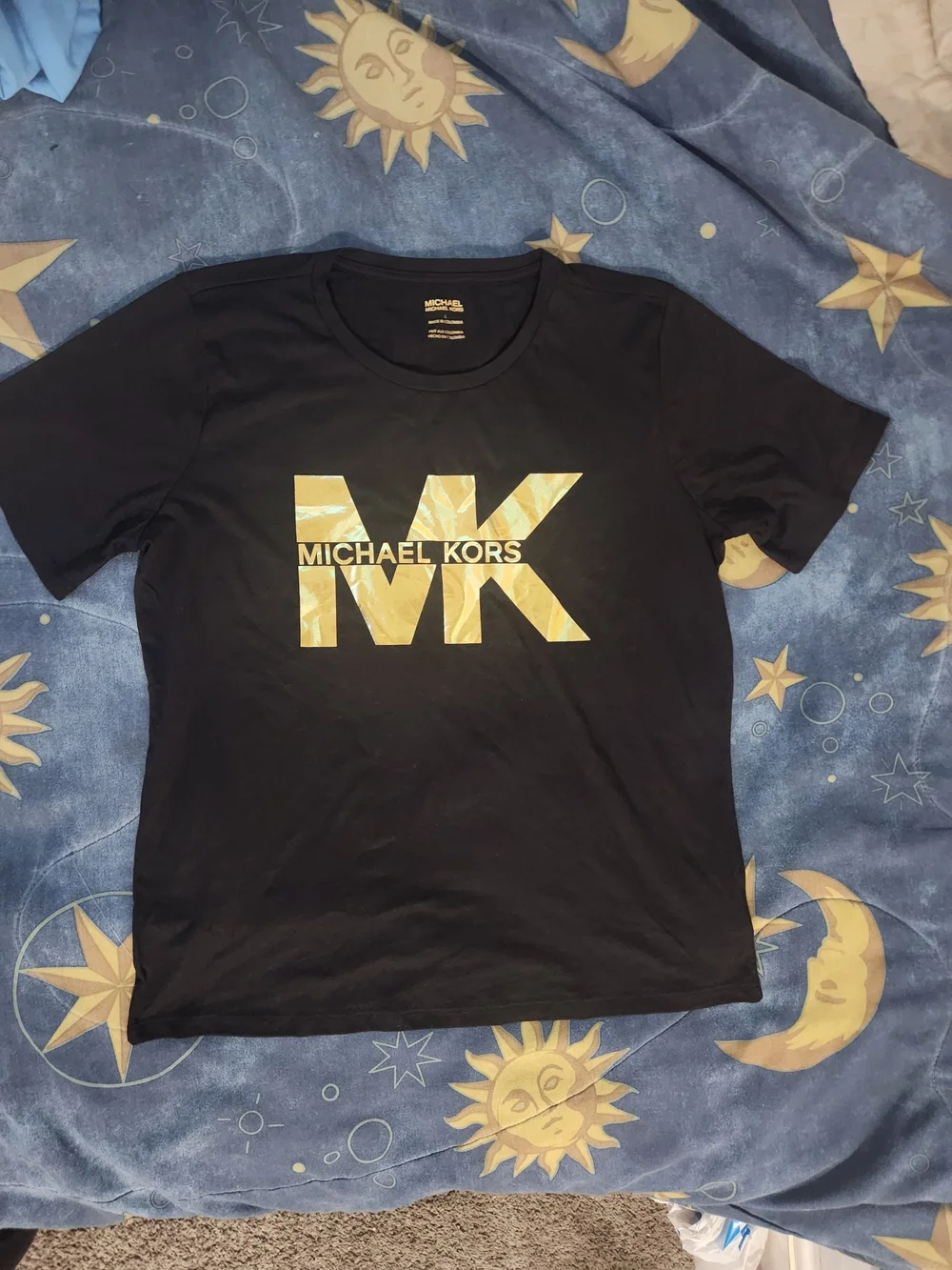 Michael Kors Kids Black Tee with Gold MK Graphic